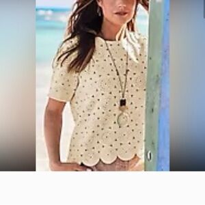 J. Jill Crochet Scallop Hem top in Barley